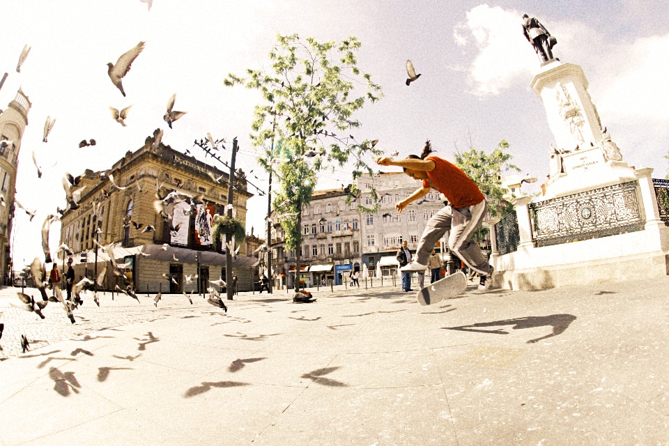 Skateboarder exploring Porto