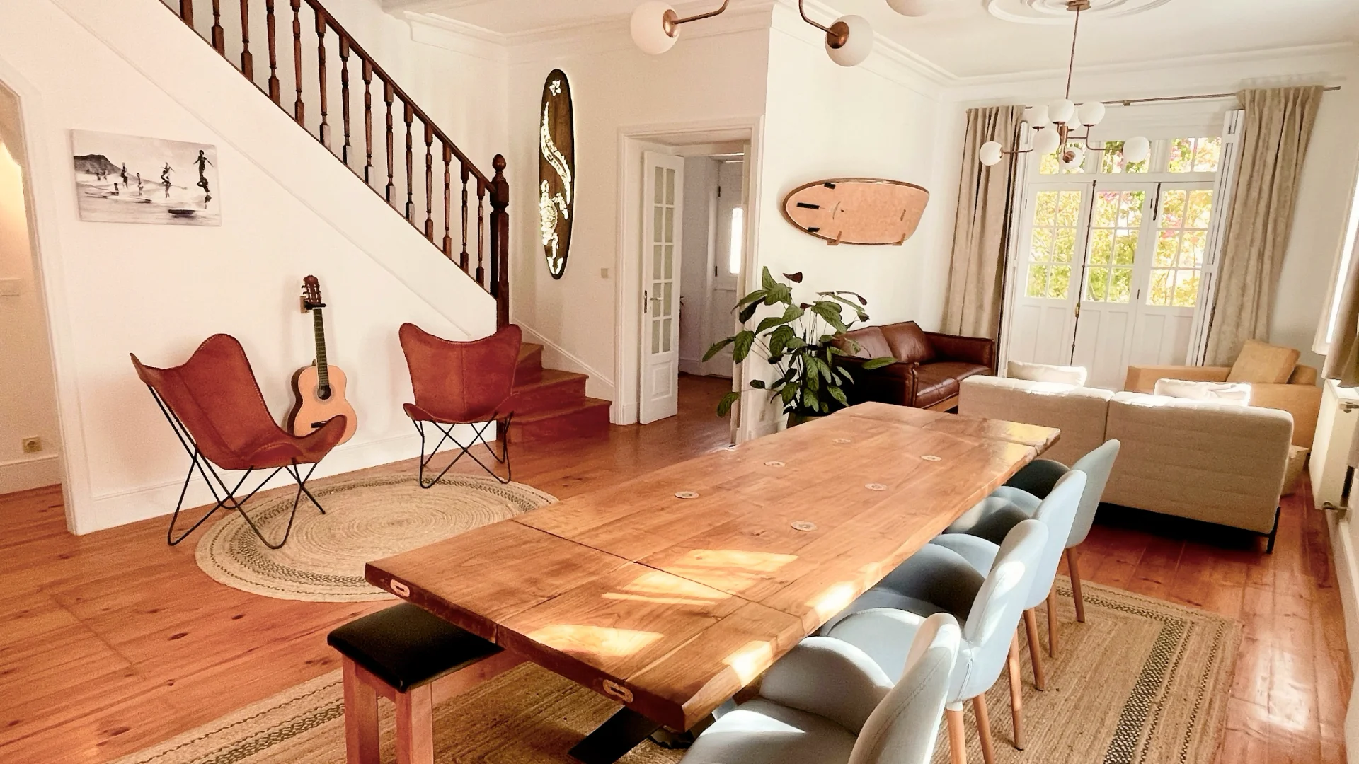 Dinner and work table in the Surf Lodge lounge